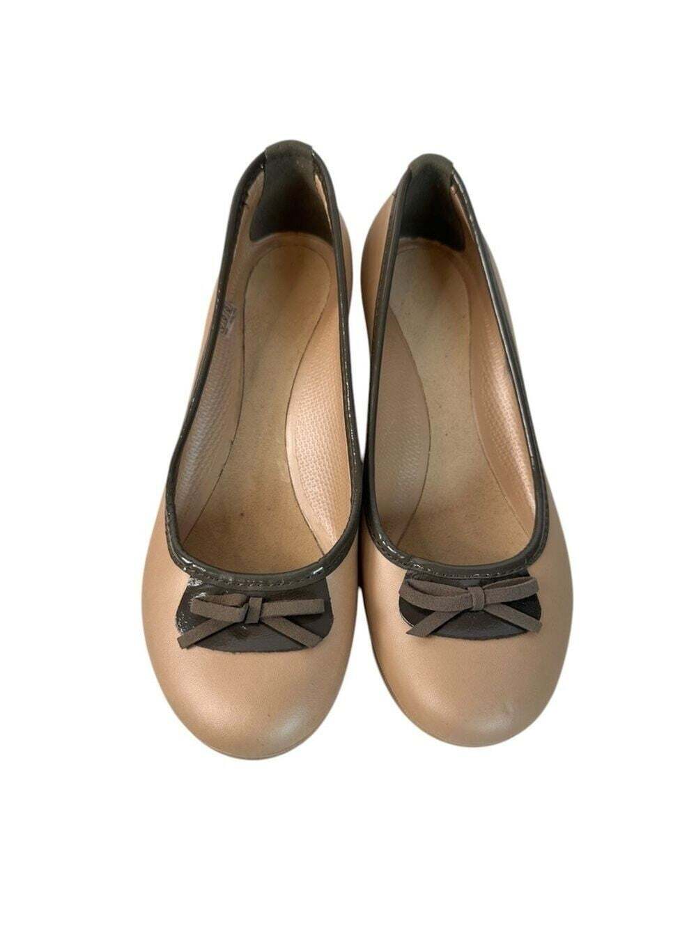 Crocs Lily Metallic Beige Bow Flats Brown Trim Rubber Comfort Shoes 8